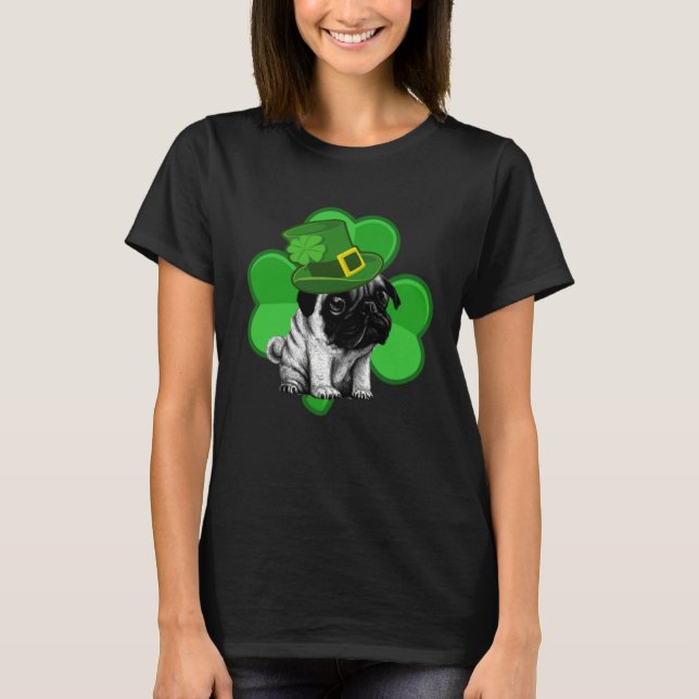 T-shirt Lucky Pug St Patrick Shamrock C  Dog Dad Mom Boy G (Devant)