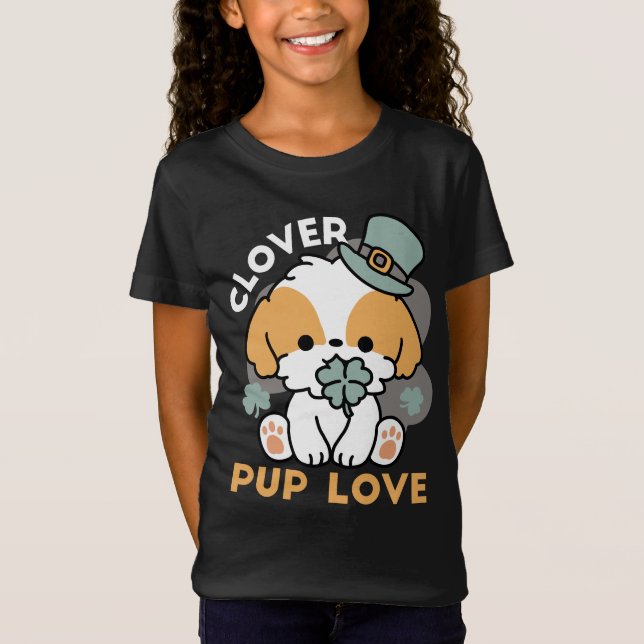 T-Shirt Lucky Pup with Clover - St. Patrick's Day Cadeau (Devant)