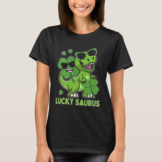 T-shirt Lucky Saurus Rex Tyrannosaurus ST PATRICK S DAY Ir (Devant)