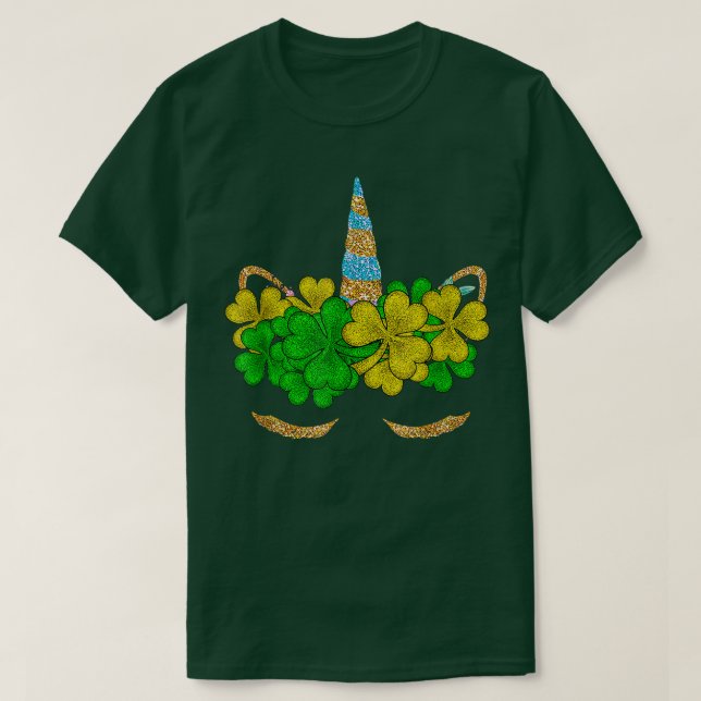 T-shirt Lucky Shamrock mignon Unicorn Face Saint Patrick's (Design devant)