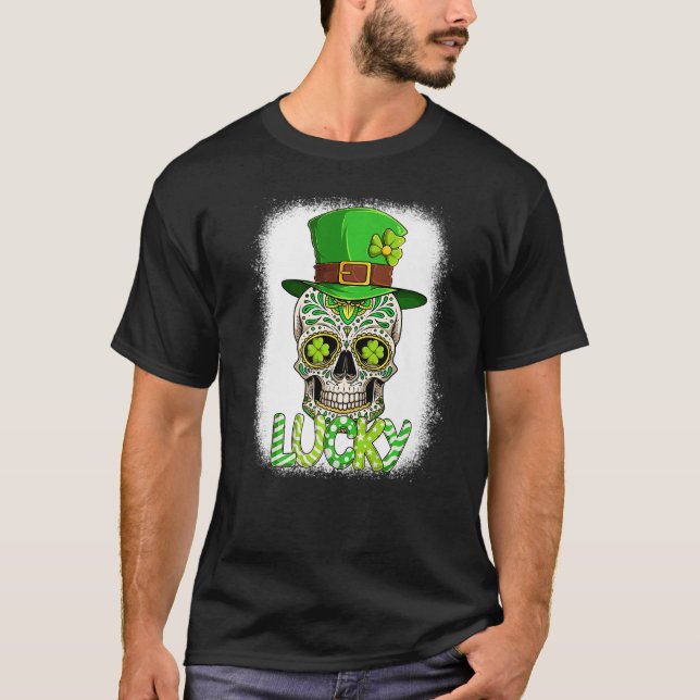 T-shirt Lucky Sugar Skull Leprechaun Casquette St Patrick' (Devant)