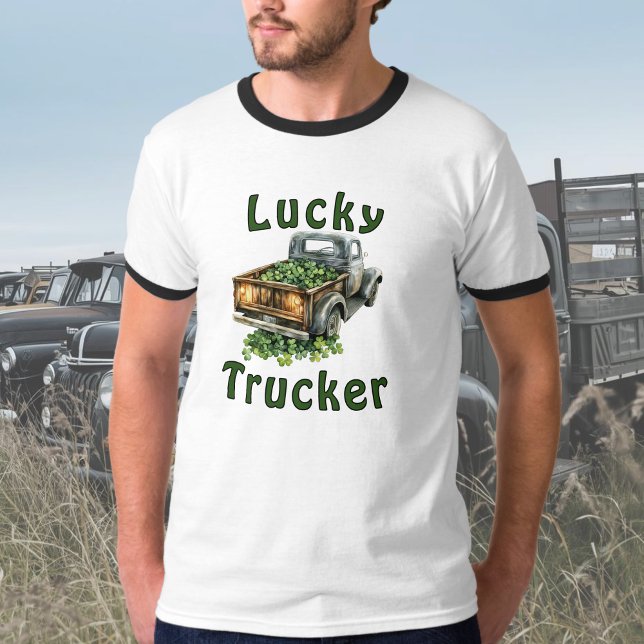 T-shirt Lucky Trucker Retro Black Truck Hauling Shamrocks (Créateur téléchargé)