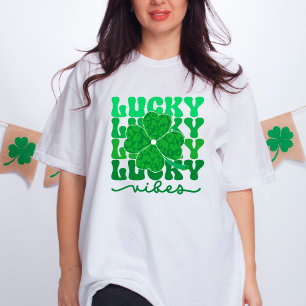T-shirt Lucky Vibes Green Leopard Shamrock Jour de la Sain