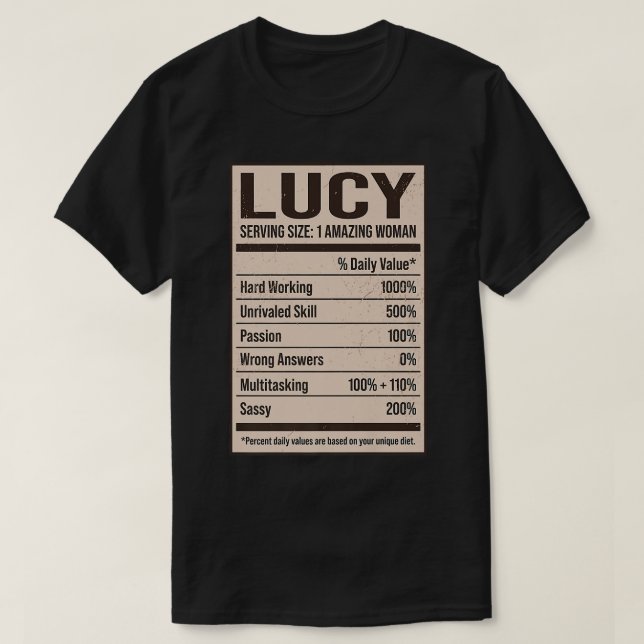 T-shirt Lucy Nutrition Facts Nom Pseudo Alias Titre Fri (Design devant)