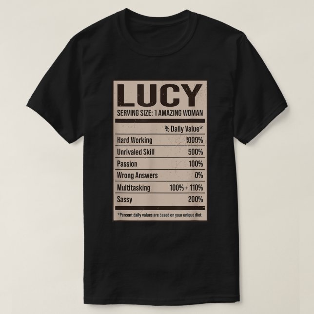 T-shirt Lucy Nutrition Facts Nom Pseudo Alias Titre Fri (Design devant)