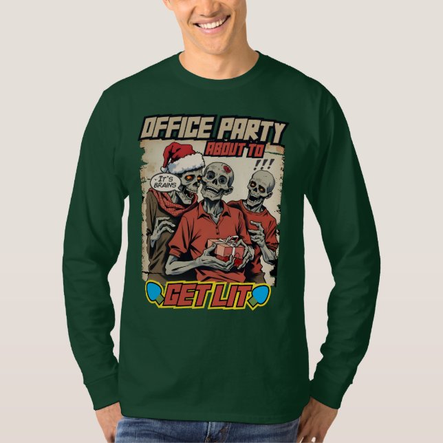 T-shirt Lugubre pull de Noël zombies cerveau bande dessiné (Devant)