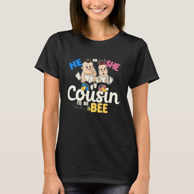 T-shirt Lui ou elle Cousin à Bee Genre Révéler Famille Béb (Devant)