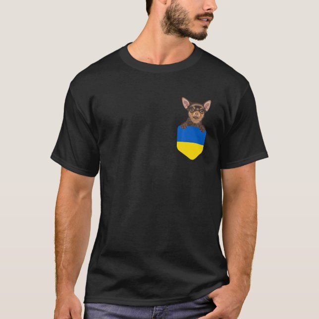 T-shirt L'Ukraine Drapeau Chihuahua Brown Dans Une Poche (Devant)
