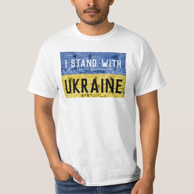 T-shirt L'Ukraine drapeau jaune bleu bois texture texte pe (Devant)