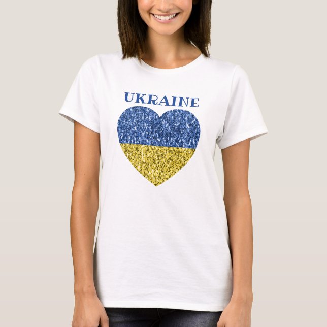 T-shirt L'Ukraine drapeau parties scintillant faux pétille (Devant)