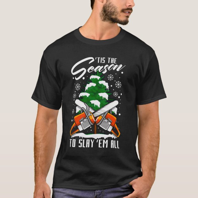 T-shirt Lumberjack Funky Chainsaw Chop bois Noël (Devant)
