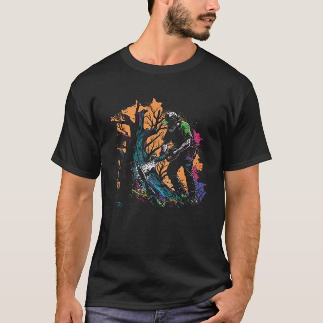 T-shirt Lumberjack Splash Art tronçonneuse Retro tronçonne (Devant)