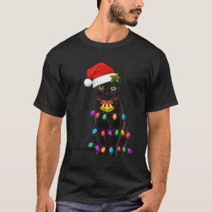 T-shirt Lumière de Noël chat noir chat Noël