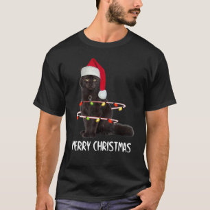 T-shirt Lumière de Noël Chat Noir Costume de Noël de Chat