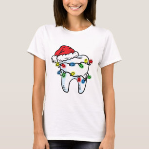 T-shirt Lumière de Noël Dent Chapeau de Père Noël Dentiste