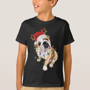 T-shirt Lumière de Noël du Bulldog anglais du Père Noël