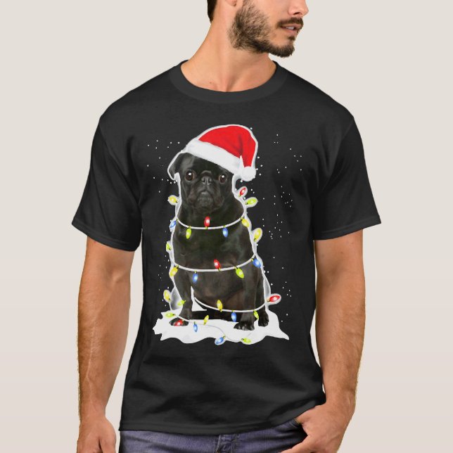 T-shirt Lumière de Noël Pug Noir 134 (Devant)