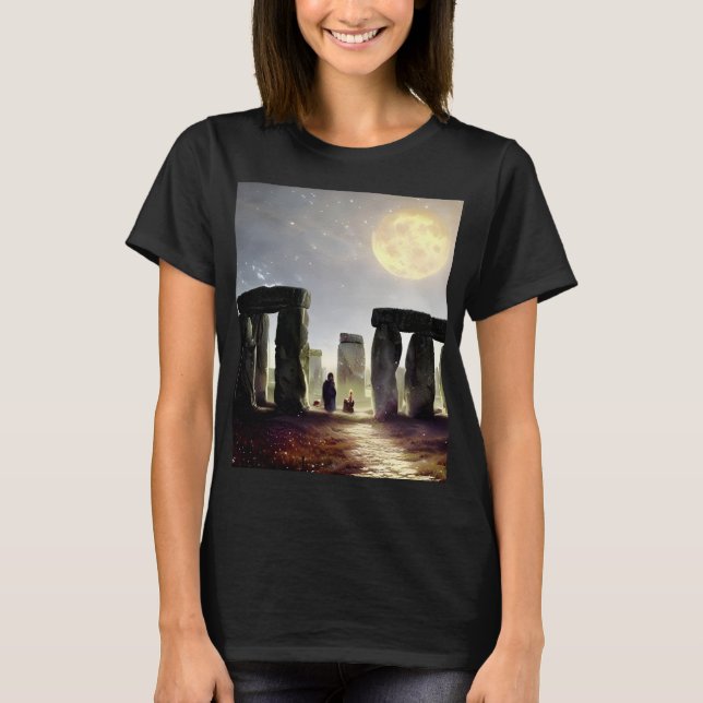 T-shirt Lumière Lune sur l'Art numérique de Stonehenge (Devant)