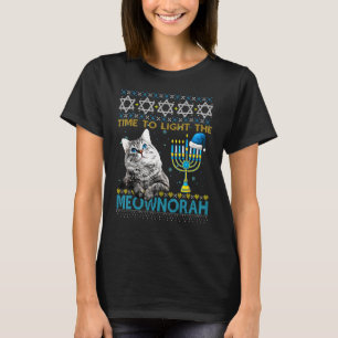 T-shirt Lumière Meownorah Chat Juif Menorah Ugly Chanu