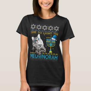 T-shirt Lumière Meownorah Chat Juif Menorah Ugly Chanu