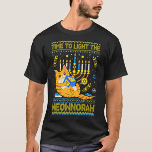 T-shirt Lumière Meownorah Chat Juif Menorah Ugly Chanu