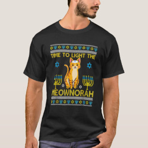 T-shirt Lumière Meownorah Chat Juif Menorah Ugly Chanuk