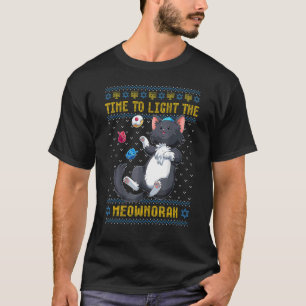 T-shirt Lumière Meownorah Chat Juif Menorah Ugly Chanuk