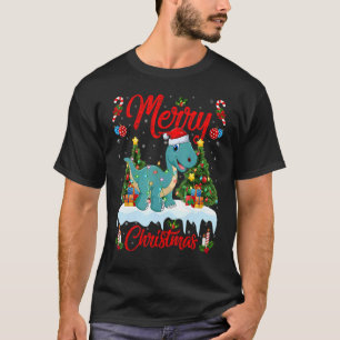 T-shirt Lumières Arbre de Noël Père Noël Brontosaurus Dino