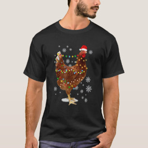 T-shirt Lumières de chapeau de Noël de poulet Santa Noël j