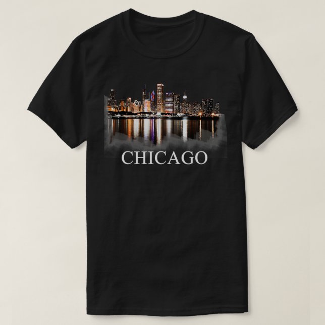 T-shirt Lumières De Chicago City Skyline La Nuit Chicago I (Design devant)