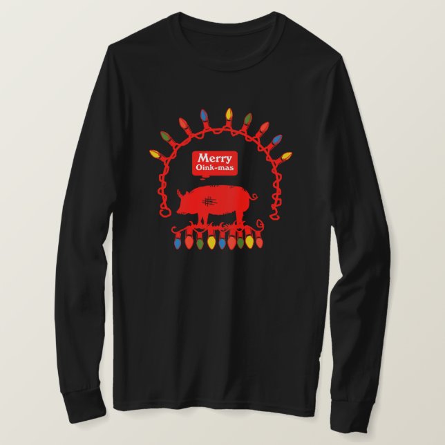 T-shirt Lumières de corde Joyeuses Oink Mas (Design devant)