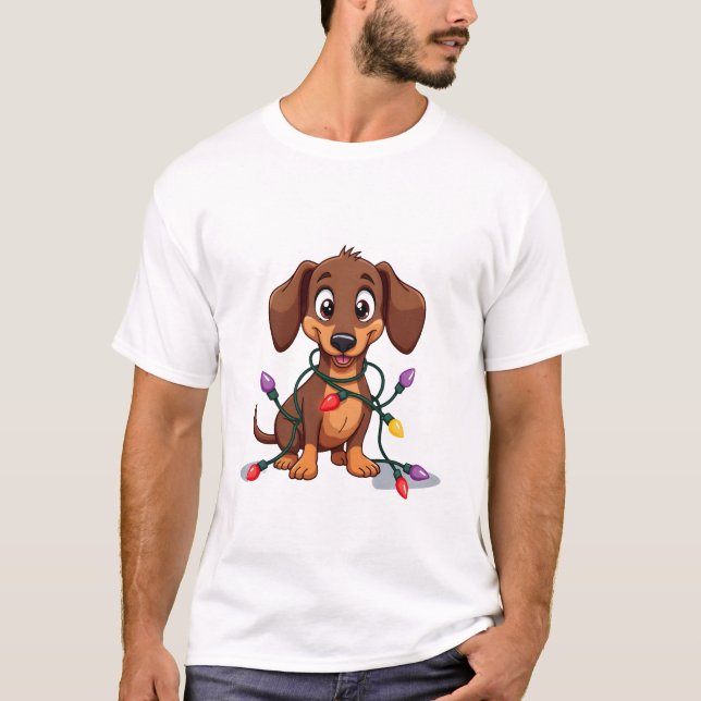 T-shirt Lumières de Dachshund de Noël (2) (Devant)