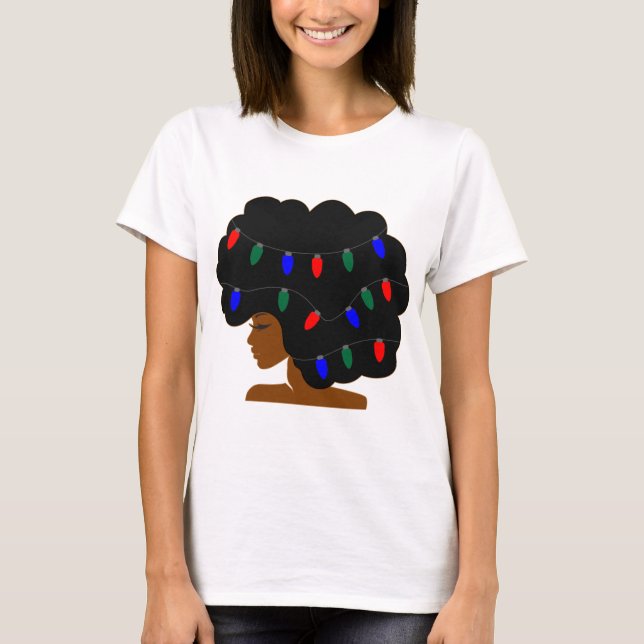 T-shirt Lumières de Noël afro cheveux naturels (Devant)