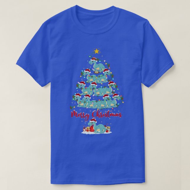 T-shirt Lumières de Noël amusant Père Noël Brontosaurus Di (Design devant)