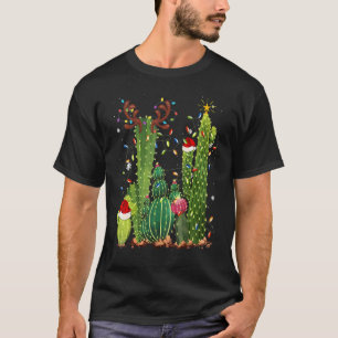 T-shirt Lumières de Noël amusantes Cactus Santa Hat, Cactu