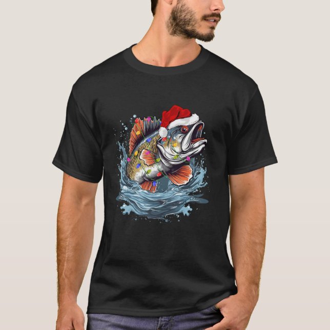 T-shirt Lumières de Noël Basse de chapeau de Noël Pêche de (Devant)