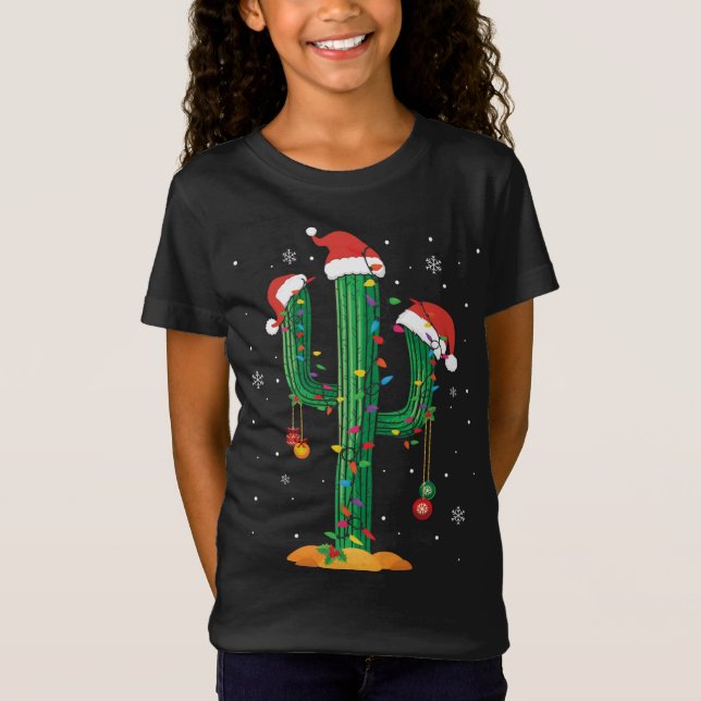 T-Shirt Lumières de Noël Cactus Lover Drôle Noël Pajama Gi (Devant)