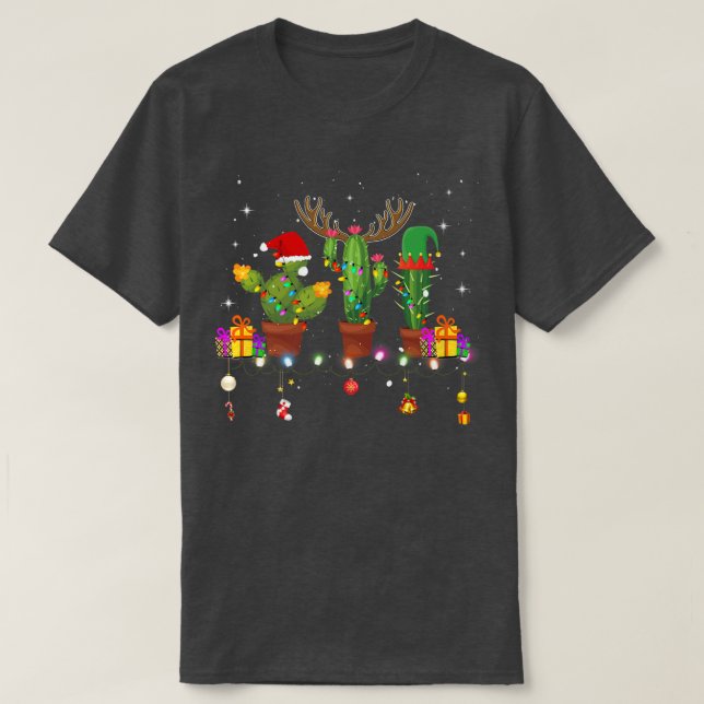 T-shirt Lumières de Noël Cactus Lover Drôle Noël Pajama Ho (Design devant)