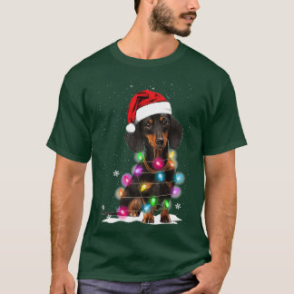 T-shirt Lumières De Noël Dachshund Avec Chandail À Neige