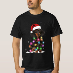 T-shirt Lumières De Noël Dachshund Avec Neige