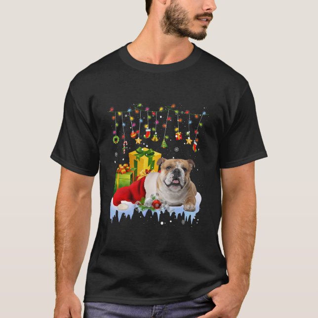 T-shirt Lumières de Noël de Bulldog anglais (Devant)