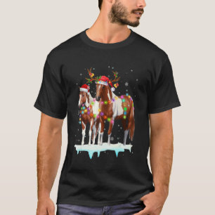 T-shirt Lumières de Noël de cheval Chapeau de Père Noël d'