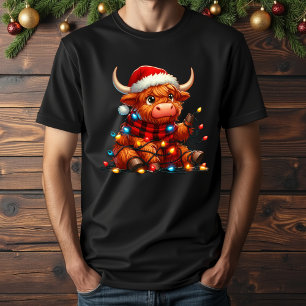 T-shirt lumières de Noël de la vache des hautes terres