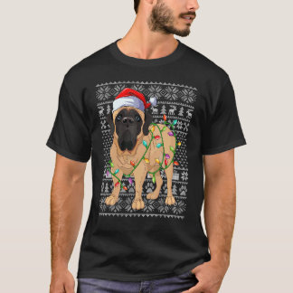 T-shirt Lumières de Noël de style pull moche Santa Mastiff