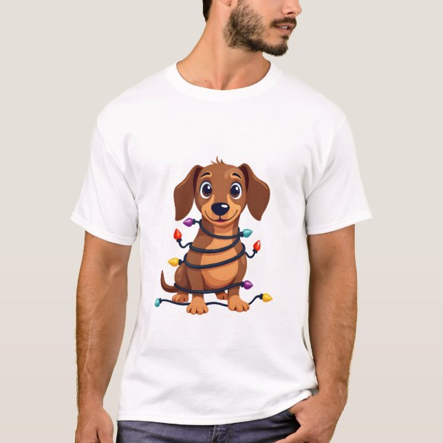 T-shirt Lumières de Noël de teckel (Devant)