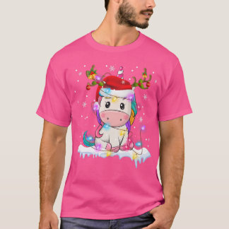 T-shirt Lumières de Noël de Unicorne Santa Hat Reindeer Ho