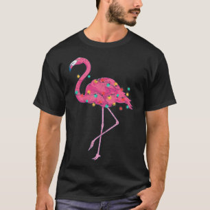 T-shirt Lumières de Noël drôles Flamant Rose Tropical Noël