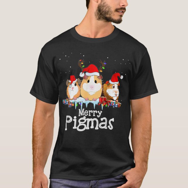 T-shirt Lumières de Noël du porc de Guinée Noël Noël Noël (Devant)