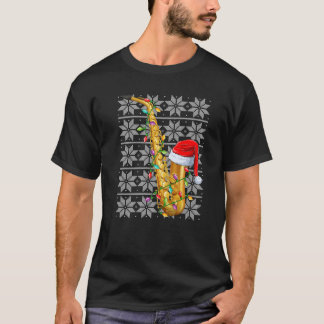 T-shirt Lumières de Noël du saxophone Santa Hat Saxophone 
