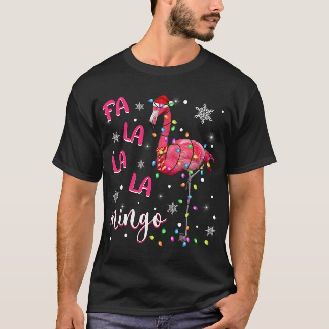 T-shirt Lumières de Noël Funky Noël Chapeau Flamant rose A (Devant)